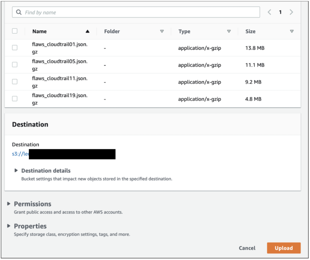 3. We upload the 4 sample files into the destination S3