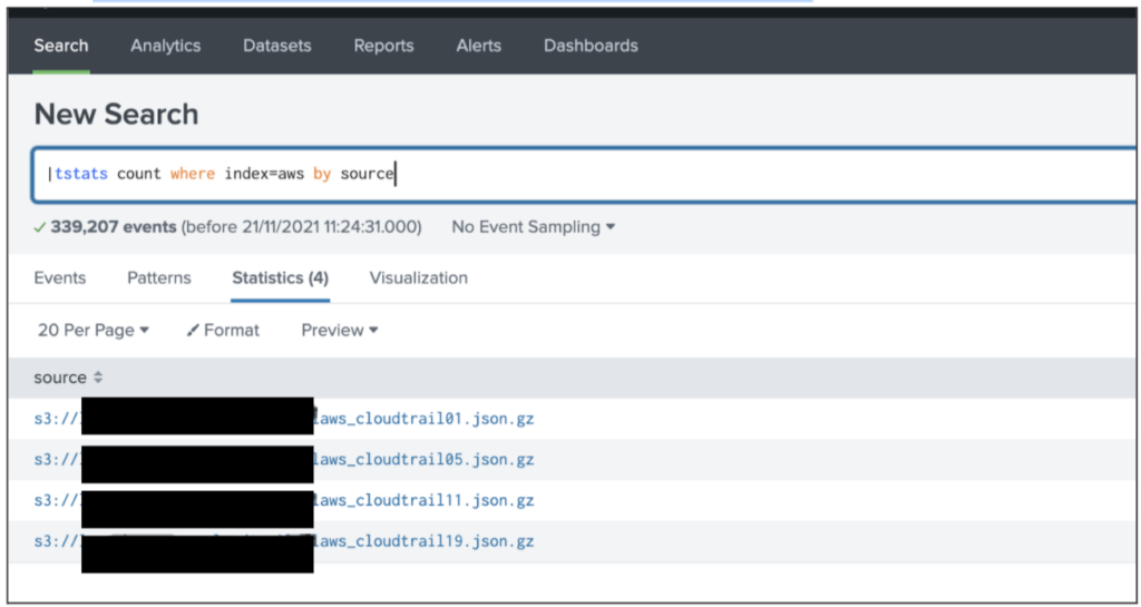 4. Verify the logs are arriving at Splunk under the AWS index