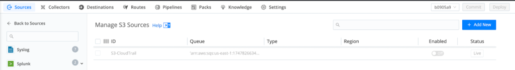 2. On LogStream we disable the SQS-based S3 input to ensure logs will only flow to Splunk HF