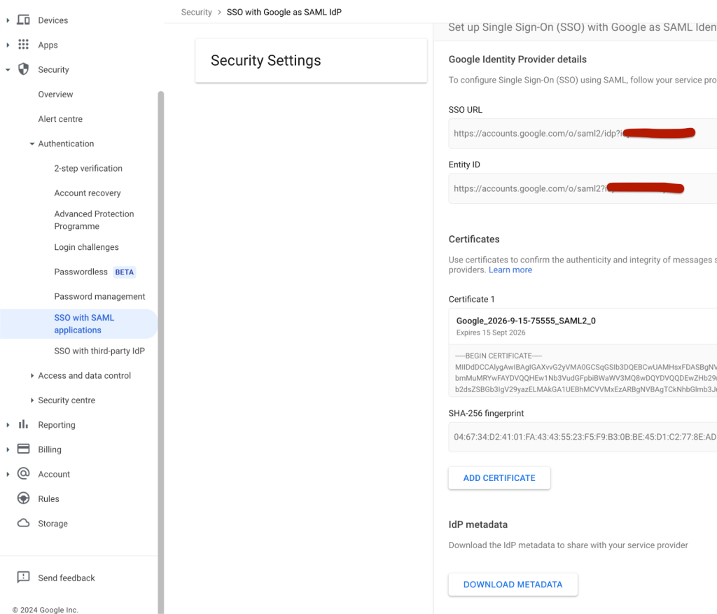 SSO with Google as SAML IdP